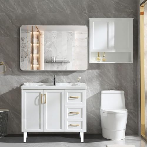 VooBang Bathroom Mirror 30x40 inch, Silver Gorgeous Deep Frame Wall Mirror, Modern Round Corner Bathroom Vanity Mirror for Bedroom, Living Room, Hanging or Leaning Horizontal or Vertical, Silver