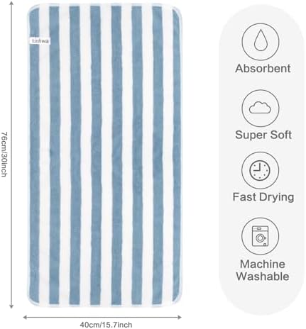 KinHwa Blue Hand Towels for Bathroom, Microfiber, 16x30 Inch, 2 Pack