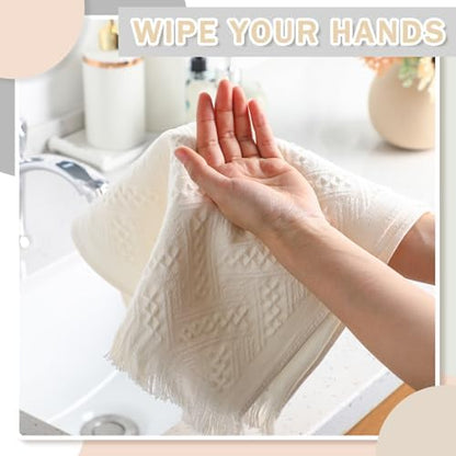 HunnmingRe 4 Pack Boho Hand Towel for Kitchen,Cream White