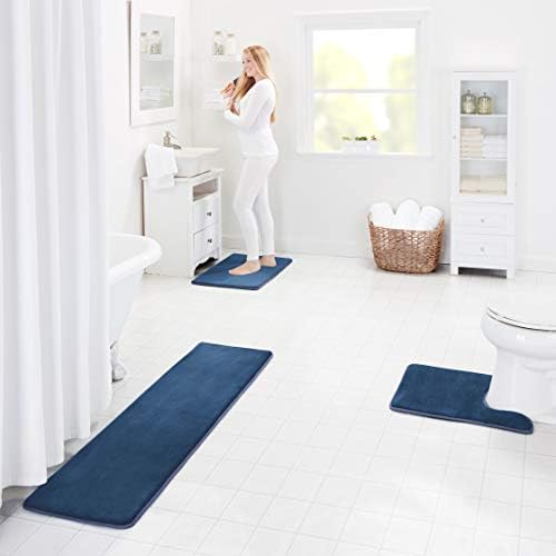 Memory Foam Bath Mat Non Slip Absorbent Super Cozy Velvet Bathroom Rug Carpet (60 inches X 17 inches, Navy)