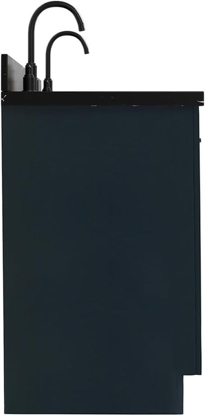 ARIEL Hepburn 60 Inch Double Rectangle Sink Bathroom Vanity with Nero Marquina Black Quartz Countertop 1.5 Inch in Midnight Blue