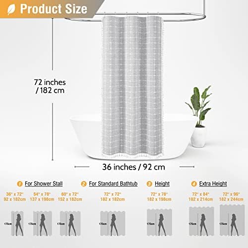 BTTN Stall Boho Farmhouse Linen Heavy Duty Shower Curtain, 36x72, Gray/Grey