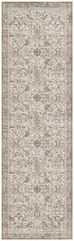 Boho 3x10 Moss Green Wide Hallway Runner Rug 10 ft, Washable Extra Long Runner Rugs for Entrance Floor, Vintage Floral Design Carpet for Kitchen, Low Pile & Stain Resistant