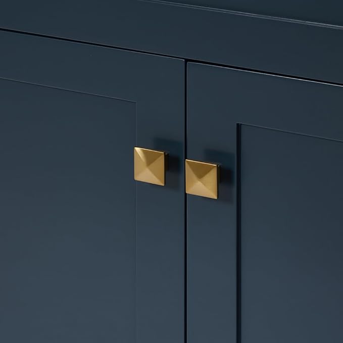 ARIEL Hamlet 60-inch Bathroom Vanity Base Cabinet,Solid Wood, 4 Soft Closing Doors, 3 Dovetail Drawers, Satin Brass, Midnight Blue