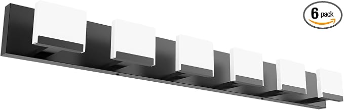 Ralbay LED Black Modern Vanity Light 6 Light Matte Black Bathroom Vanity Lights Acrylic Bathroom Vanity Lights Fixtures