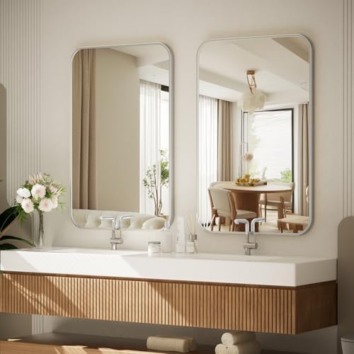 BEAUTYPEAK 20" x 28" Silver Wall Mounted Bathroom Mirror