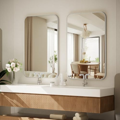 BEAUTYPEAK 20" x 28" Silver Wall Mounted Bathroom Mirror
