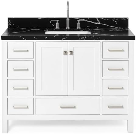 ARIEL Cambridge 48 Inch Single Rectangle Sink Bathroom Vanity with Nero Marquina Black Quartz Countertop 1.5 Inch in White