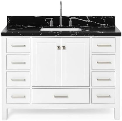 ARIEL Cambridge 48 Inch Single Rectangle Sink Bathroom Vanity with Nero Marquina Black Quartz Countertop 1.5 Inch in White