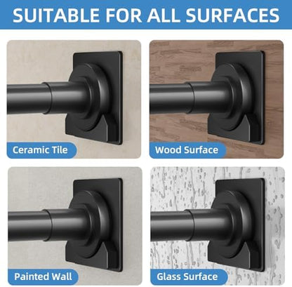 CorkLatta Matte Black Shower Curtain Rod,1 Inch Diameter Stainless Steel Adjustable Spring Tension Rods 32 to 92",with Holders,Anti-Slip,Curtain Rods No Drilling(1 Pack)