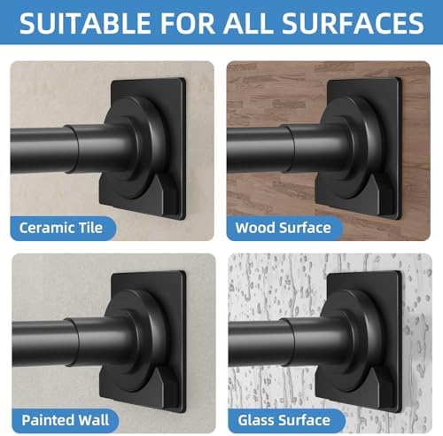 CorkLatta Matte Black Shower Curtain Rod,1 Inch Diameter Stainless Steel Adjustable Spring Tension Rods 32 to 68",with Holders,Anti-Slip,Curtain Rods No Drilling(1 Pack)