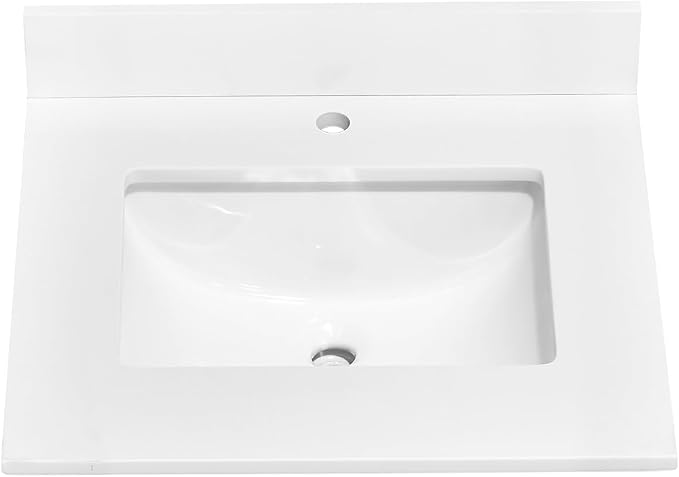 24" x 22" Vanity Top, Quartz Vanity Sink Top in Pure White, with One Sidesplash & One Backsplash, with Undermounted Rectangular Sink,Single Faucet Hole for Vanity Top with Sink