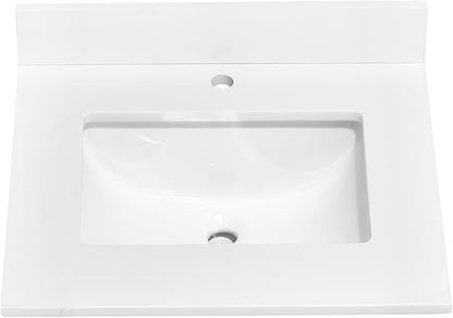 24" x 22" Vanity Top, Quartz Vanity Sink Top in Pure White, with One Sidesplash & One Backsplash, with Undermounted Rectangular Sink,Single Faucet Hole for Vanity Top with Sink