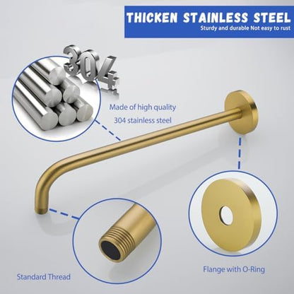 Stainless Steel Shower Head Extension Arm Wall Mounted Rainfall Shower Tube Bathroom Hardwares Accessories 16 Inch Champagne Bronze,SW-RD91018-16CB.