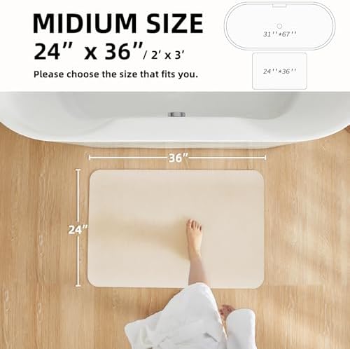 TYUU Thin Bath Mat, Large Bathroom Rugs Non Slip Washable, 36x48 Beige