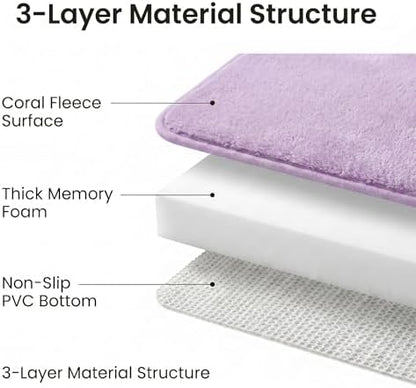 2 Piece Memory Foam Bath Mat Set, Extra Soft Absorbent Bathroom Rugs with U-Shaped Toilet Rug, Non-Slip Backing, Machine Washable, 24x16 + 20x20 U-Shaped, Lavender