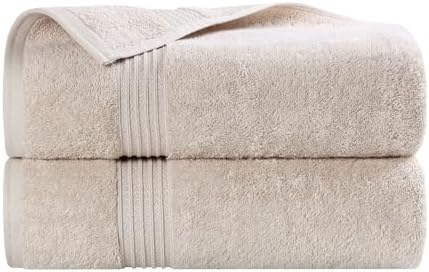 SUPERIOR Egyptian Cotton Bath Towel Set, Home Bathroom Towels, Master, Guest Bath, Decor Essentials, Quick Dry, Absorbent, Large Body Towels, Spa, Hotel, Resort, Adult, Kids, Set of 2, Stone