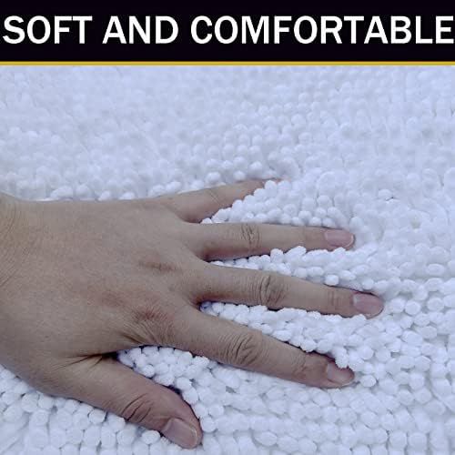 RUN HELIX Chenille Bathroom Mats - Non-Slip Shag Bath Rugs, Washable Soft Shower Mats, Durable Thick Water Absorbent Microfiber Bathroom Set, White