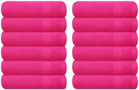 GLAMBURG Ultra Soft 12-Piece Washcloths Set 13x13-100% Ringspun Cotton - Durable & Highly Absorbent Face Towels - Ideal for use in Bathroom, Kitchen, Gym, Spa & General Cleaning - Hot Pink