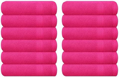 GLAMBURG Ultra Soft 12-Piece Washcloths Set 13x13-100% Ringspun Cotton - Durable & Highly Absorbent Face Towels - Ideal for use in Bathroom, Kitchen, Gym, Spa & General Cleaning - Hot Pink
