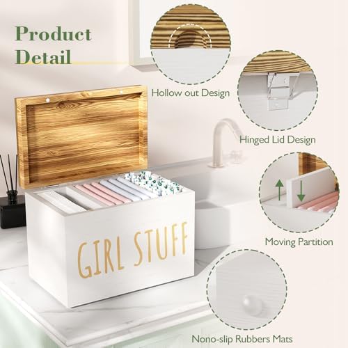 Wooden Tampon Holder, Glossy White, Hinged Lid Organizer