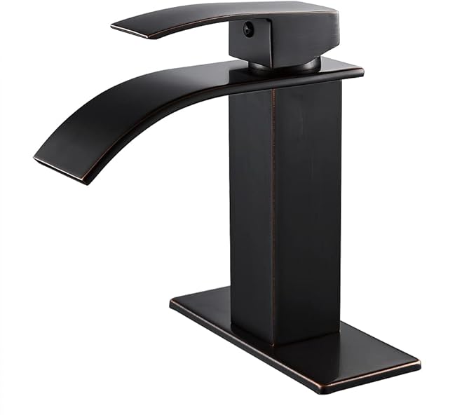 VOTON Bathroom Faucets Oil Rubbed Bronze Modern Single Handle Waterfall Sink Faucet for 1 or 3 Holes with Deck Plate, Rv Sink Camper Farmhouse Bathroom Utility Remodel Faucet