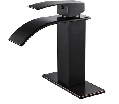 VOTON Bathroom Faucets Oil Rubbed Bronze Modern Single Handle Waterfall Sink Faucet for 1 or 3 Holes with Deck Plate, Rv Sink Camper Farmhouse Bathroom Utility Remodel Faucet