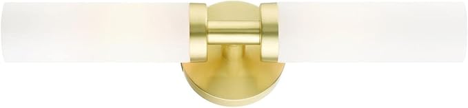Livex Lighting Aero Steel 2 Light Wall Sconce for home decor, 1 Satin Brass Finish light fixture, perfect for bathroom, bedroom or living room decor