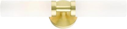 Livex Lighting Aero Steel 2 Light Wall Sconce for home decor, 1 Satin Brass Finish light fixture, perfect for bathroom, bedroom or living room decor