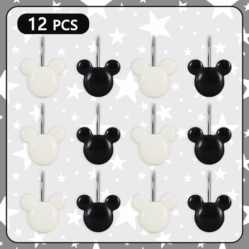 12-Piece Black White Mouse Shower Curtain Hooks for Bathroom