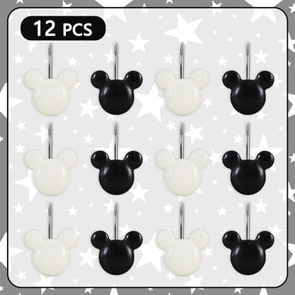 12-Piece Black White Mouse Shower Curtain Hooks for Bathroom