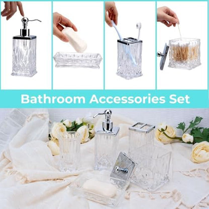 Clear Bathroom Accessories, Square Thick Glass & Metal Pump