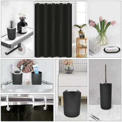 Black Bathroom Accessories Set, 10Pcs Bathroom Accessory Sets Complete with Trash Can, Shower Curtain, Vanity Tray, Soap Dispenser, Soap Dish, Toothbrush Holder&Cup, Toilet Brush&Holder, Qtip Holder