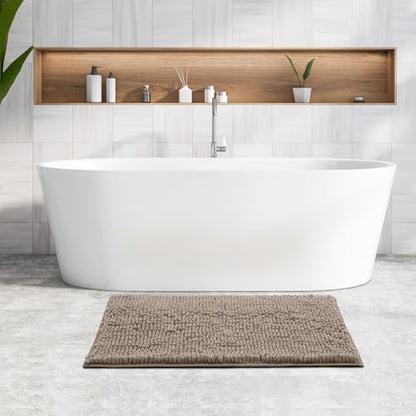 FRESHMINT Large Chenille Bathroom Rugs Mat 36"x24", Non-Slip Bath Mat for Bathroom Floor & Bathtub, Washable Shower Shag Bath Rugs, Soft Thick Water Absorbent Microfiber Shower Mat, Taupe Heather