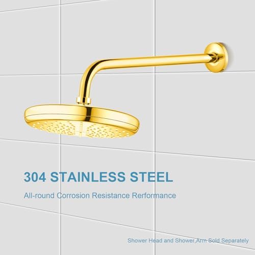 OFFO Shower Arm with Flange, 12 in Bright Gold Wall Mount Replacement Angle Shower Head Arm Wall-Mounted For Fixed Shower Head & Handheld Showerhead