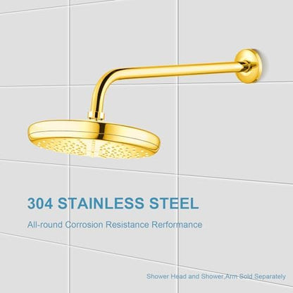 OFFO Shower Arm with Flange, 12 in Bright Gold Wall Mount Replacement Angle Shower Head Arm Wall-Mounted For Fixed Shower Head & Handheld Showerhead