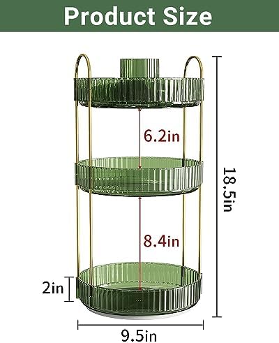 Asayuee 360 Rotating Makeup Organizer,3 Tier Large Capacity Make Up Organizers and Storage,Skincare Perfume Vanity Organizers,Bathroom Cosmetics Storage Organizer Countertop (Green)