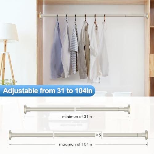 CorkLatta Brushed Shower Curtain Rod 31 to 104 Inch,1 Inch Diameter Adjustable Spring Tension Curtain Rod No Drilling Stainless Steel Telescoping Rod,No Rust