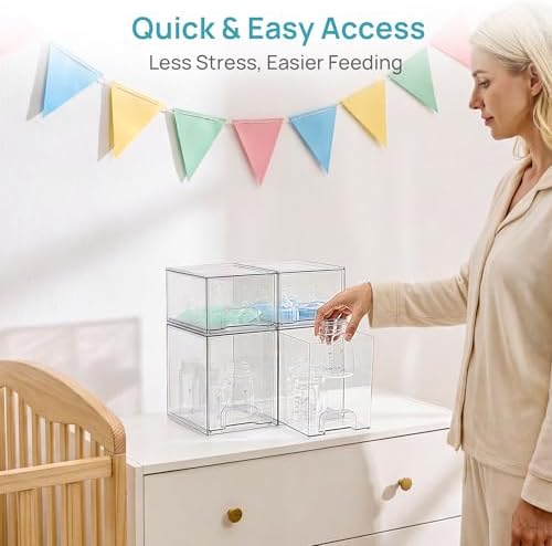 Vtopmart Clear Stackable Storage Drawers Set of 4, Baby Bottle Organizer
