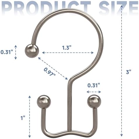 Titanker Shower Curtain Hooks Rings, Rust Resistant Metal Minimalist Simple Double Glide Shower Hooks Rings for Bathroom Shower Rods Curtains, Set of 12 Hooks - Nickel