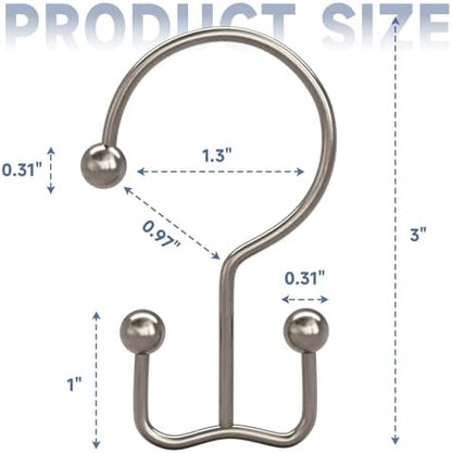 Titanker Shower Curtain Hooks Rings, Rust Resistant Metal Minimalist Simple Double Glide Shower Hooks Rings for Bathroom Shower Rods Curtains, Set of 12 Hooks - Nickel