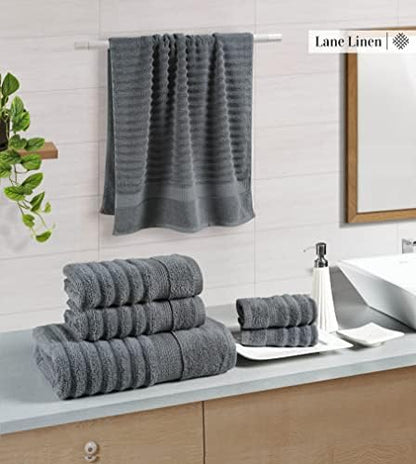 LANE LINEN Large Bath Towel Set Absorbent Quick Dry 100% Cotton Soft - Grey