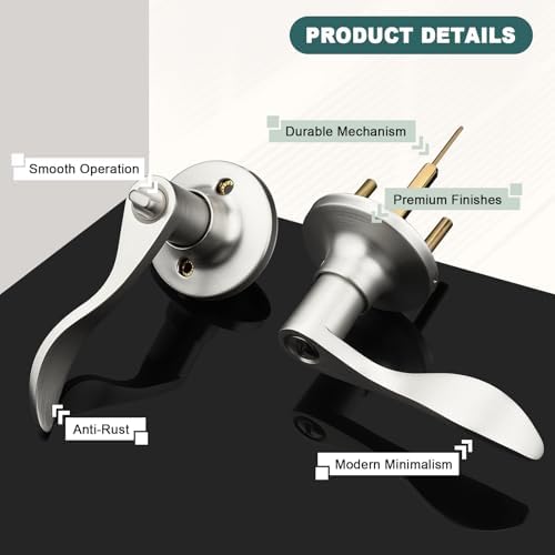 GOBEKOR 5 Pack Brushed Nickel Door Handle Interior Door Levers Privacy for Bedroom Bathroom Door Lock Keyless Wave Lever Door Handles