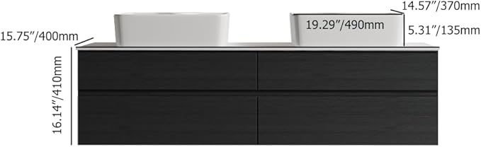 Bathroom Vanity Floating Bathroom Sink Cabinet with Ceramic Vessel Sink Wall Mounted Floating Vanity (Black & White, 59.8" W)