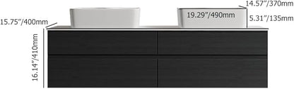 Bathroom Vanity Floating Bathroom Sink Cabinet with Ceramic Vessel Sink Wall Mounted Floating Vanity (Black & White, 59.8" W)