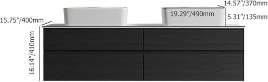 Bathroom Vanity Floating Bathroom Sink Cabinet with Ceramic Vessel Sink Wall Mounted Floating Vanity (Black & White, 59.8" W)