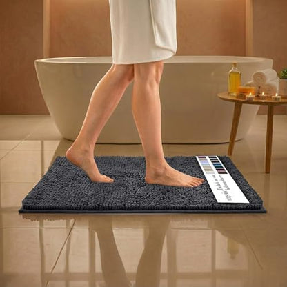 MAYSHINE Small Plush Shaggy Chenille Bath Mat 23"x14" Extra Soft, Super Absorbent, Non-Slip Bathroom Rug | Fluffy Microfiber, Area Rug Sets for Bathroom Floor, Kitchen, Living Room |Charcoal Gray