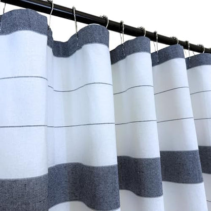 Serafina Home Nautical Striped Denim Blue & White Cotton Shower Curtain