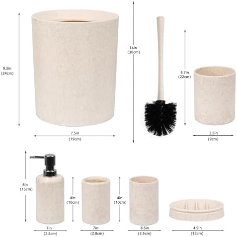 CERBIOR Bathroom Accessories Set 6 PCS Wheat Straw BathroomSet,Beige