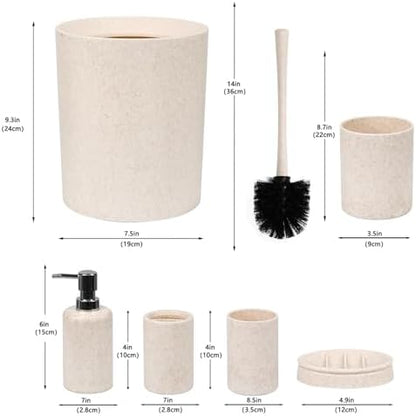CERBIOR Bathroom Accessories Set 6 PCS Wheat Straw BathroomSet,Beige